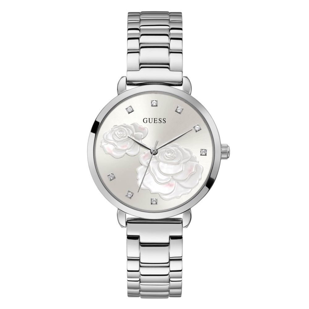New GUESS Silver-Tone Rose Crystal Analog Watch